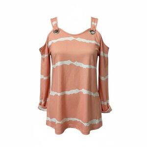 Womens Cold Shoulder Top Striped Long Sleeve Casual Blouse Tunic M